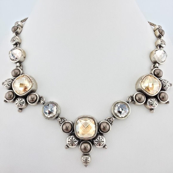 Brighton Jewelry - BRIGHTON 'Selene Neutral' Necklace SWAROVSKI Crystal Faux Pearl Silver Plate 18"